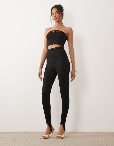 AFRM silken lace belted bandeau crop top and lace leggings co-ord in black - view 1