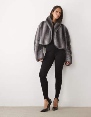 Afrm Stephanie Faux Fur Barrel Crop Jacket In Gray