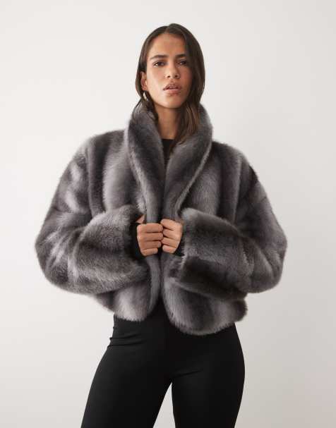 AFRM Stephanie veste courte barrel en faux-fur à rayures grises - view 1