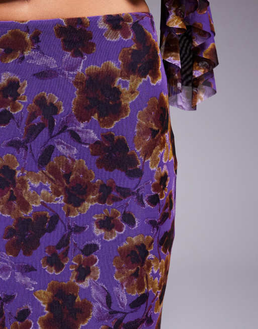 AFRM – Strick-Maxirock in Lila mit Blumenmuster und Fischschwanz-Design, Kombiteil, 3 von 5