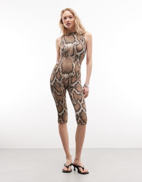 AFRM Tahlia ribbed capri unitard in snake print - view 1