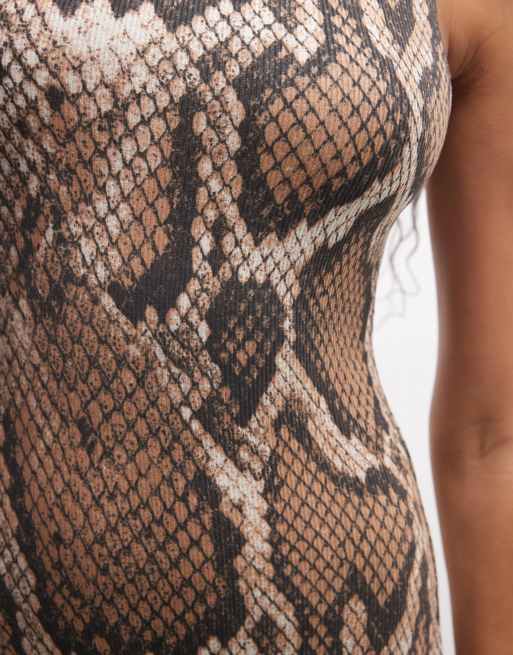 AFRM Tahlia ribbed capri unitard in snake print, 3 of 4