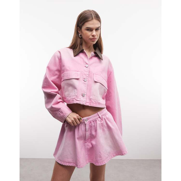 AFRM Tanner denim cropped utility jacket in soft pink - part of a