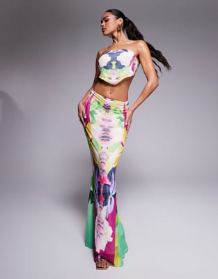 Tegan mesh maxi skirt in tropical print - part of a set-Multi