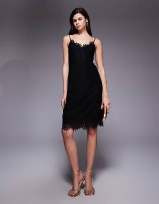 Afrm Teresa Lace Cami V-neck Midi Dress In Black