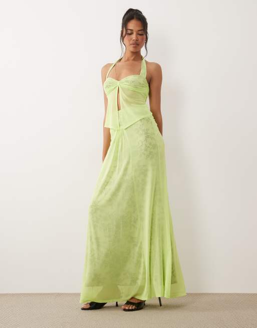AFRM Toks mesh sweetheart halter neck top in acid lime - part of a set , 2 of 4