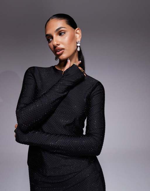 AFRM - Top a maniche lunghe nero con strass in coordinato