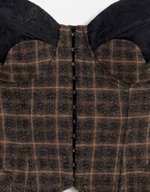 AFRM - top corsé de conjunto con detalle de encaje y cierre de corchetes en cuadro gris carbón, 8 de 8