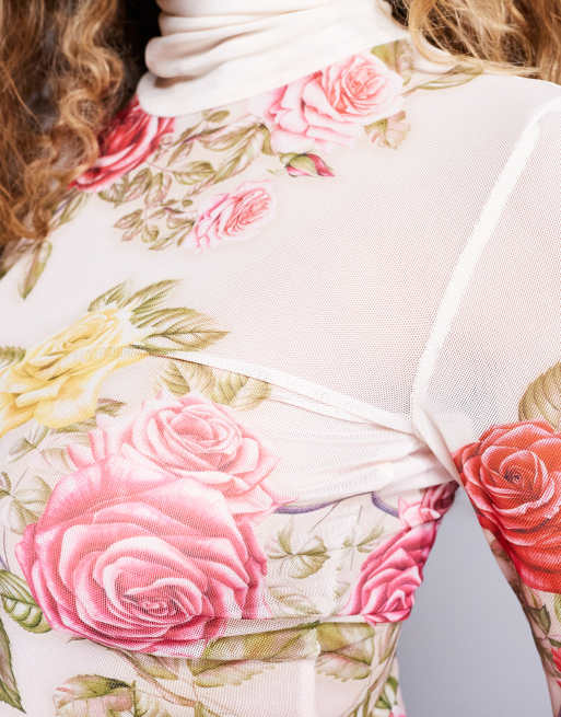 AFRM - Top en tulle à manches longues et imprimé roses tombantes, 2 de 4