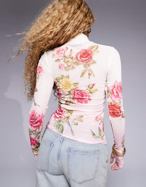 AFRM - Top en tulle à manches longues et imprimé roses tombantes, 4 de 4