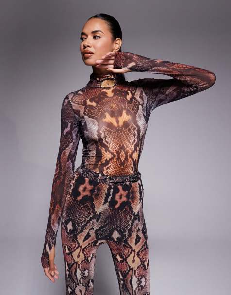 AFRM turtle neck long sleeved top co-ord in snake print
