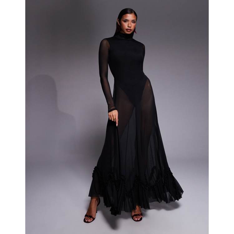 bodysuit dress with mesh overlay Buy Styli Corset Detail Bodysuit with Mesh Skirt Overlay Slip Dress Online
