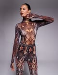 [AFRM] AFRM turtle neck long sleeved top in snake print (Part of a set)-Multi M Snake Print