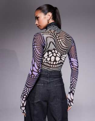 Afrm Turtleneck Long Sleeve Bodysuit In Purple