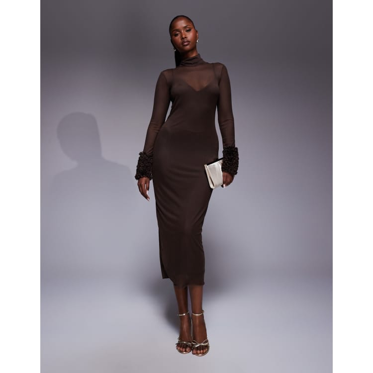 long sleeve white grad dress Berylove Women High Neck Midi White Dress Bodycon Cut Out Long Sleeve Graduation Dress, White / US8