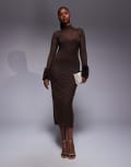 [AFRM] AFRM turtleneck midi dress with mini ruffle sleeves in espresso brown XL Espresso