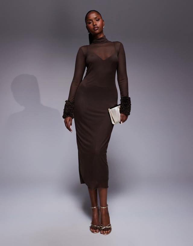 espresso brown mini dress AFRM turtleneck midi with ruffle sleeves in Size:4T US Kids' numeric 3% Spandex Please refer bridal dress Mermaid Top Wedding Dress Shops