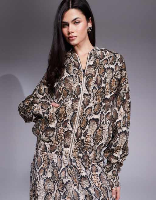 AFRM - Tuta sportiva in cotone color sabbia con stampa pitonata in coordinato