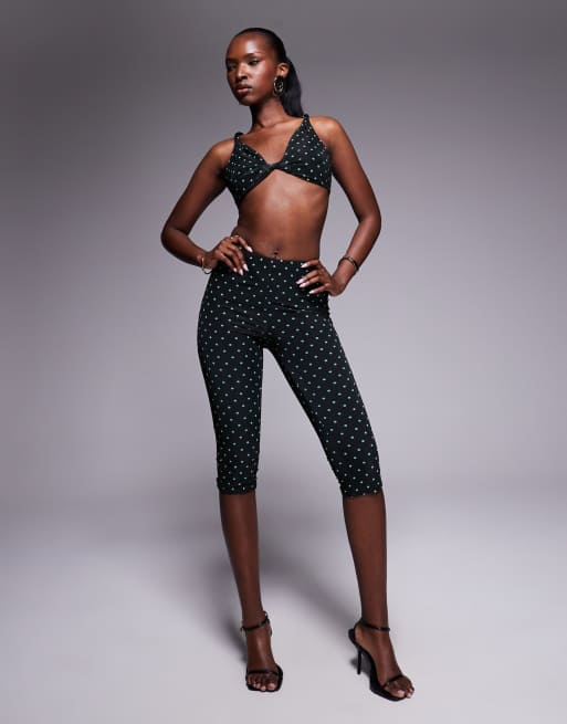 AFRM twist front halter crop top co-ord in black spot | ASOS