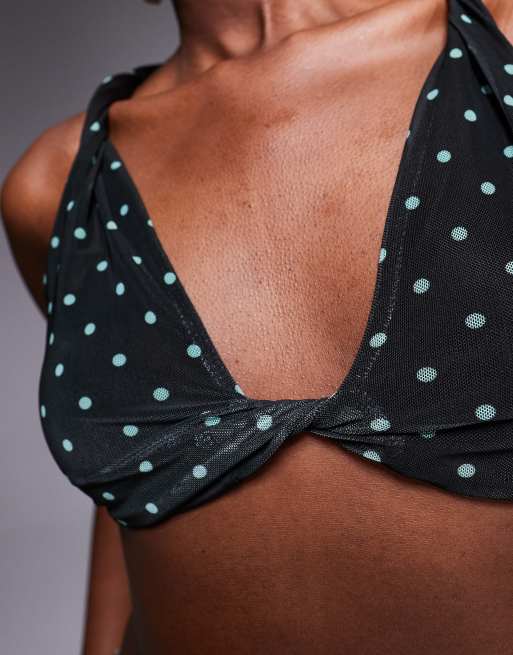 AFRM twist front halter crop top in black dot - part of a set, 4 of 4