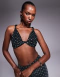 [AFRM] AFRM twist front halter crop top in black spot (part of a set) L Aqua dot