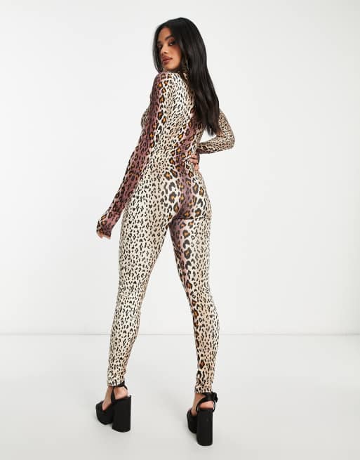 AFRM velvet turtleneck catsuit in leopard print