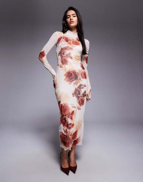 AFRM - Vestito midi a maniche lunghe con stampa di rose e collo alto - view 1