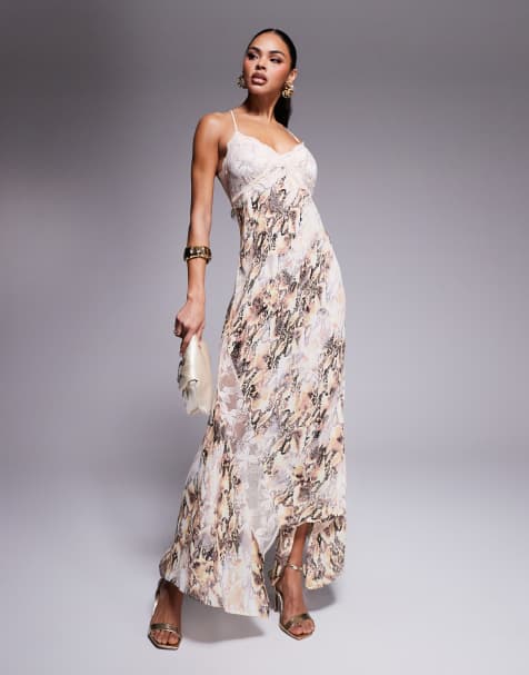 AFRM - Vince - Maxi cami jurk met kanten bies in slangenprint - view 1