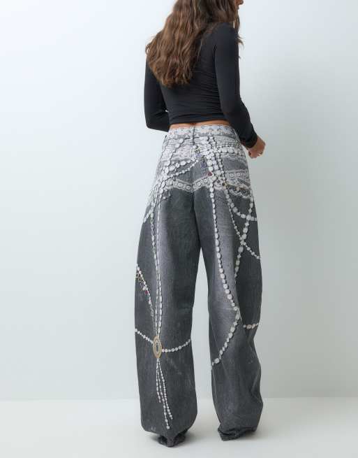AFRM Walker denim barrelbyxa med juveltryck i grått, 5 av 5
