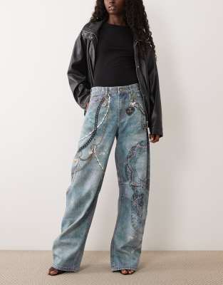 Afrm Walker Embellished High Rise Five Pocket Detail Barrel Pant In Black