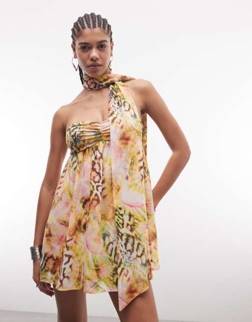 AFRM - Whyte - Robe bandeau courte à imprimé avec foulard amovible - Rose multicolore