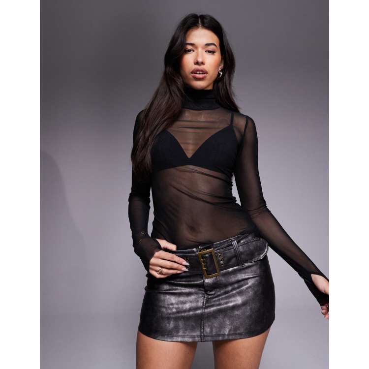 AFRM Zadia high neck mesh top in black | ASOS