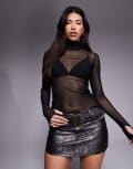 [AFRM] AFRM Zadia high neck mesh top in black S Black