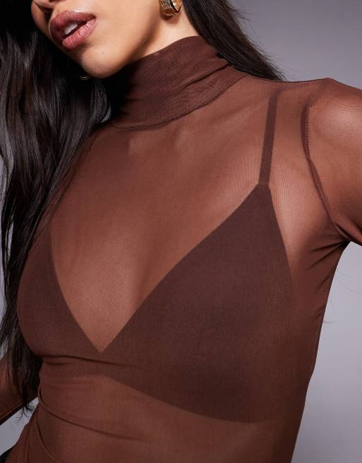 【MFM】 AFRM Zadia high neck mesh top in cappuccino | ASOS
