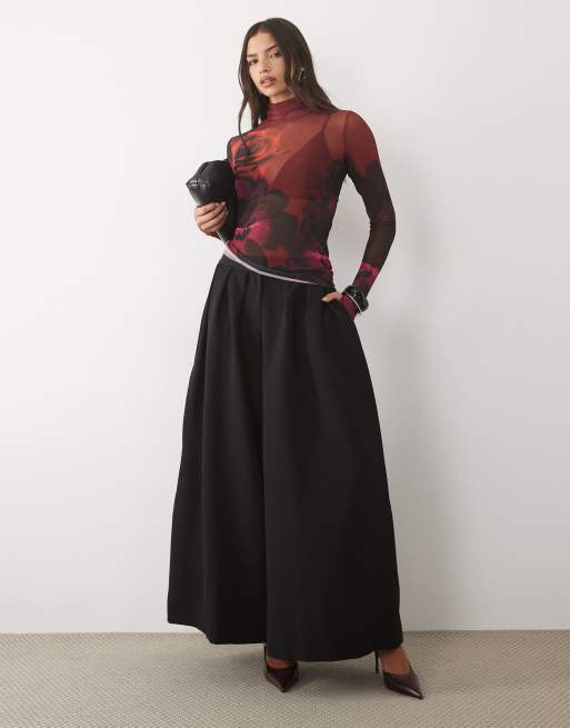 AFRM Zadie mesh high neck long sleeve lace top in burgundy floral, 2 of 4
