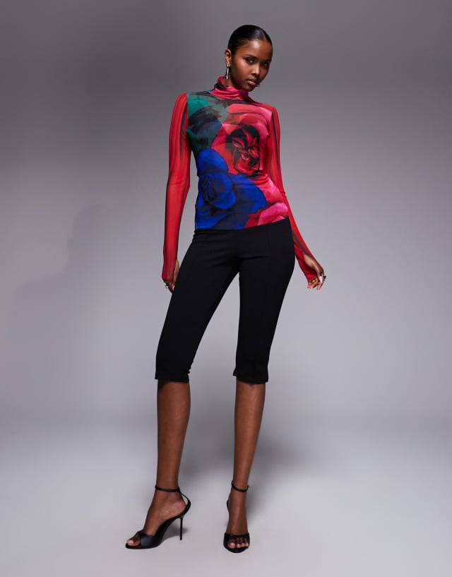 AFRM Zadie mesh high neck top in red blurred floral print - part