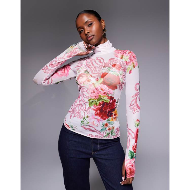 d*様 Floral Velour Jacquard High Neck Top d*様 Floral Velour