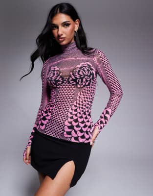 AFRM AFRM zadie mock neck long sleeve top in pink petal-Multi