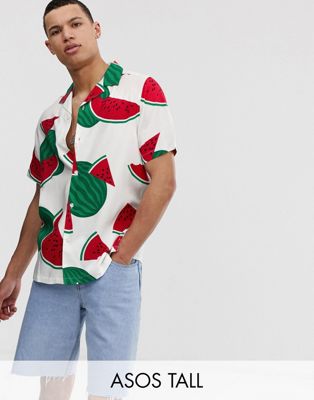 Afslappet skjorte med vandmelonprint fra ASOS DESIGN Tall-Hvid