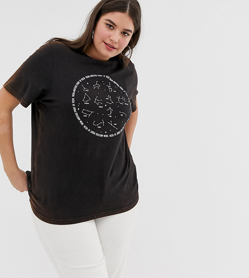 Afslappet T-shirt med astrologiprint i bleget effekt fra Daisy Street plus-Sort