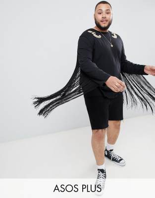 Afslappet t-shirt med lange ærmer med foil baroque print og ekstreme frynser fra ASOS DESIGN Plus