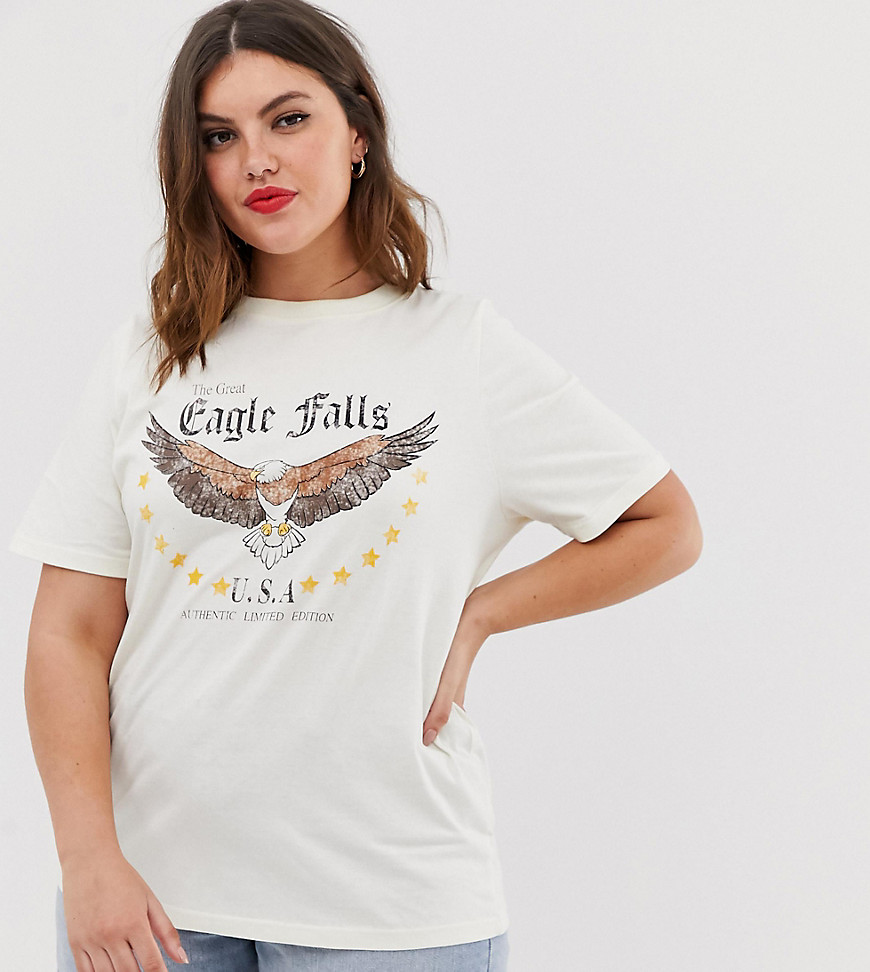 Afslappet T-shirt med vintage eagle falls grafik fra Daisy Street Plus-Beige