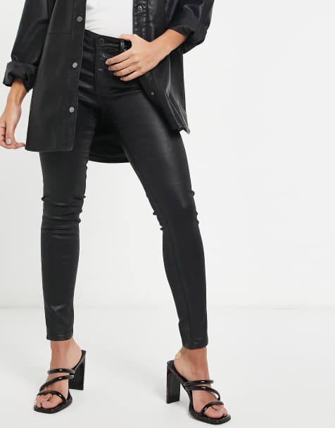 AG Jeans leather look skinny jeans in super black - view 1