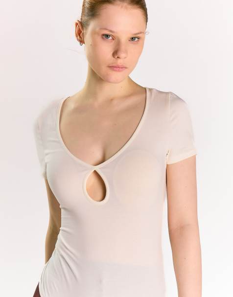 Agon Bodysuit with keyhole cut out in off white