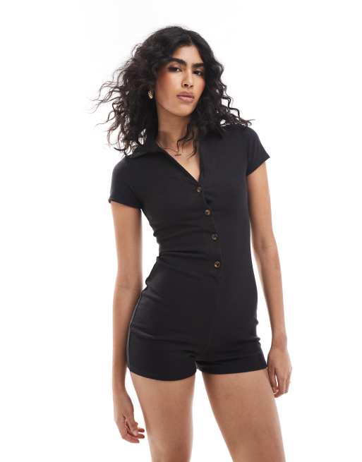 Agon Button front playsuit in black