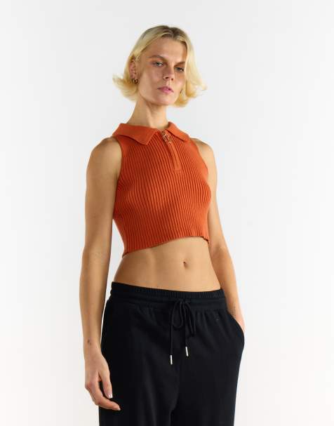 Agon Collared crop vest in dark rust - view 1