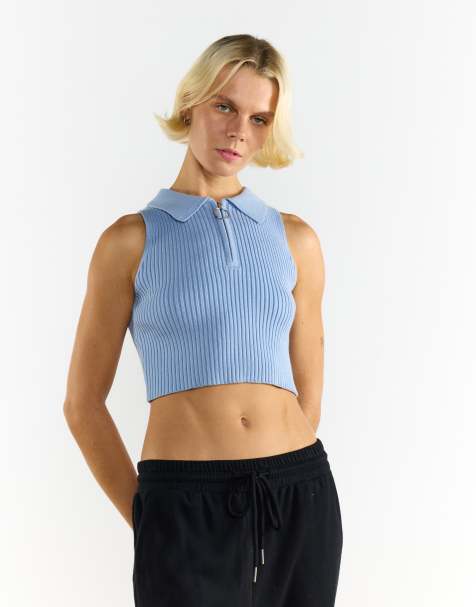 Agon Collared crop vest in light blue - view 1