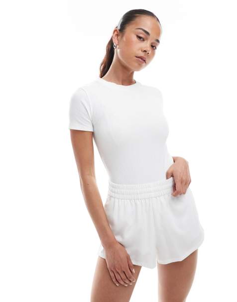 Agon Crew neck bodysuit in white rib - view 1