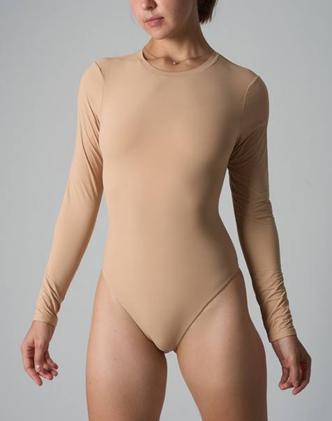 Agon Crew neck long sleeve bodysuit in sand - view 1
