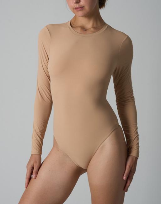 Agon Crew neck long sleeve bodysuit in sand, 2 of 2